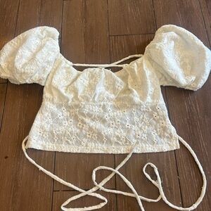 Zara Cream Lace Puff Sleeve Blouse